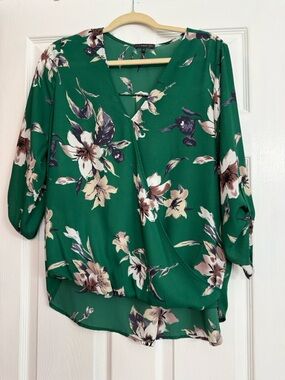 Key West- Large Green Floral Wrap-Style Women's Top